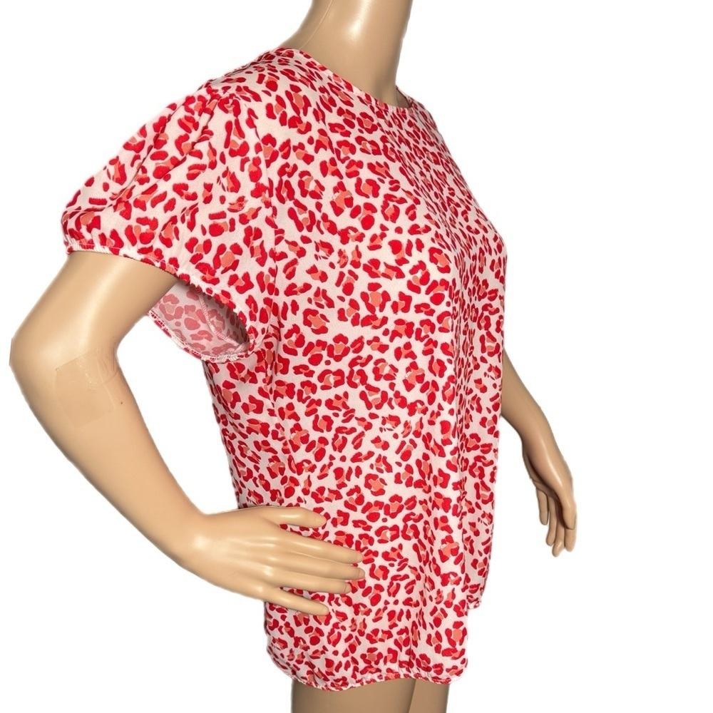 Sweet Pea NY & Co By Stacy Frati Red Animal Print Top Sz L Short Sleeve Sheer - Picture 4 of 11